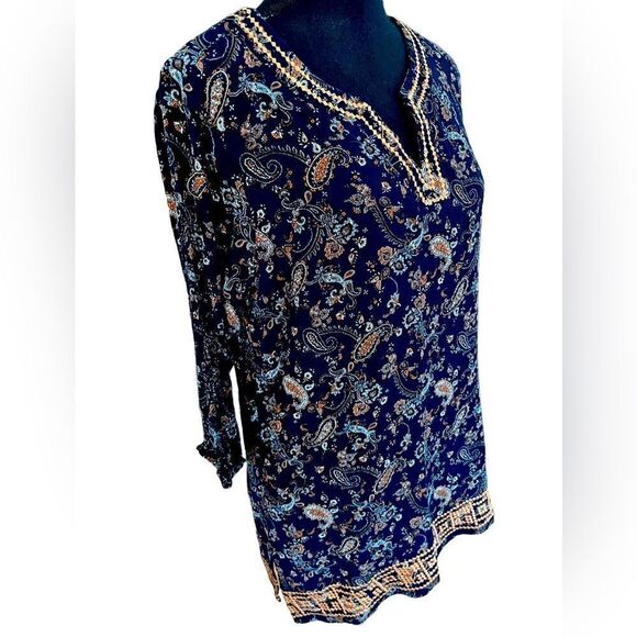 Market & Spruce navy blue paisley embroidered tunic size M - Picture 5 of 8